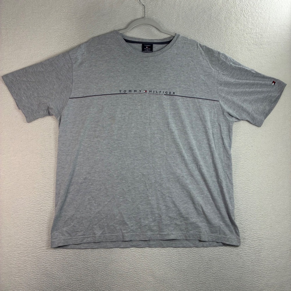 Vintage‎ Tommy Hilfiger T Shirt Men XL Gray Spellout Graphic Cotton Casual Y2K